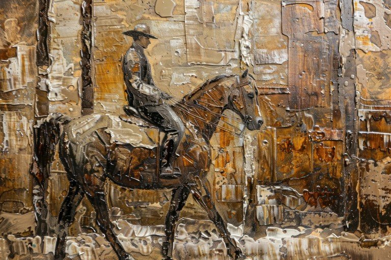 Textured Painting of Cowboy Riding Horse