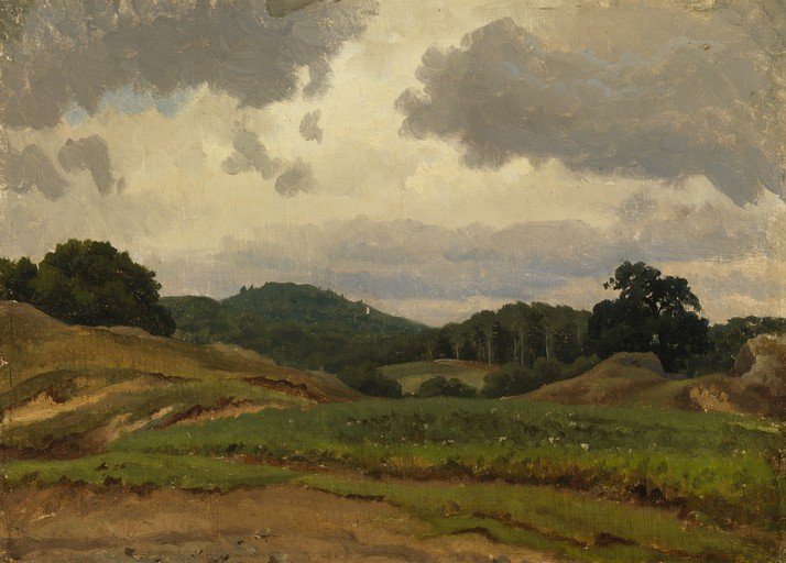 Impressionist Landscape with Rolling Hills and Dramatic Clouds