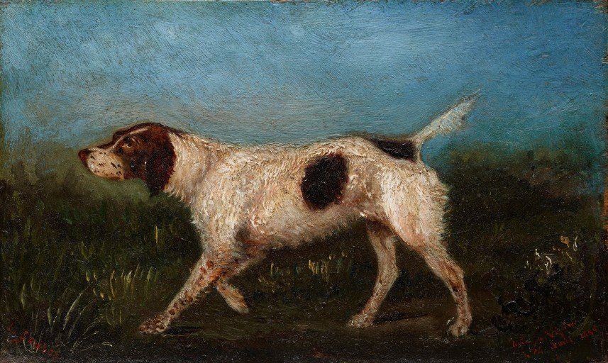 Oil Painting of a Pointer Dog in a Field