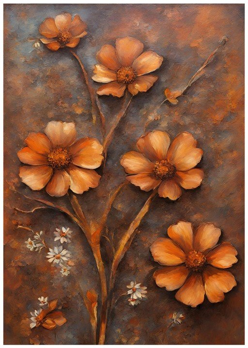 Textured Orange Cosmos Flowers Painting