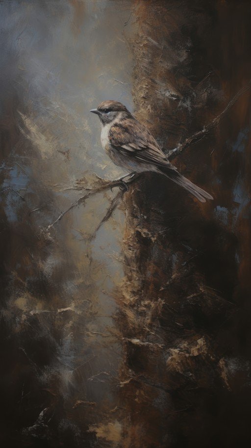 Sparrow Perched on a Branch in Moody Light