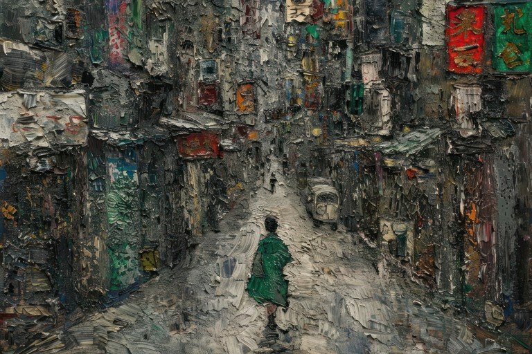 Impressionist Cityscape Painting of a Busy Street