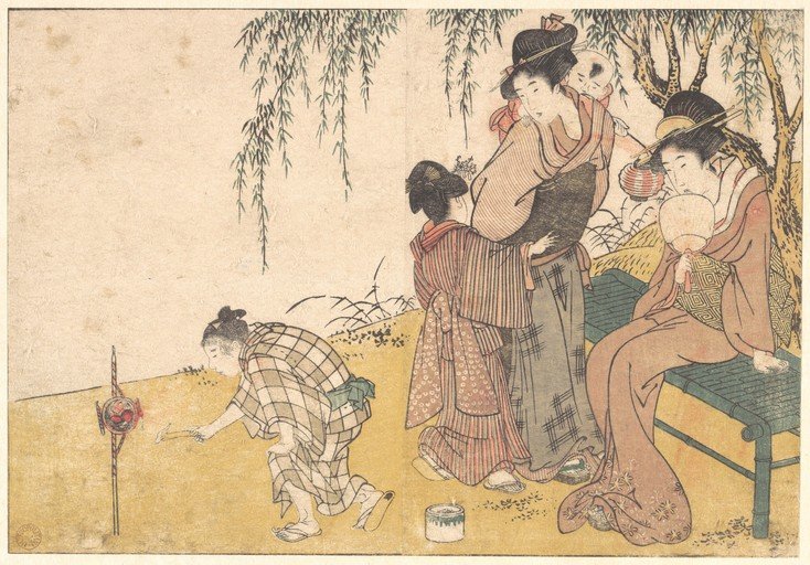 Japanese Women and Child Enjoying a Summer Evening
