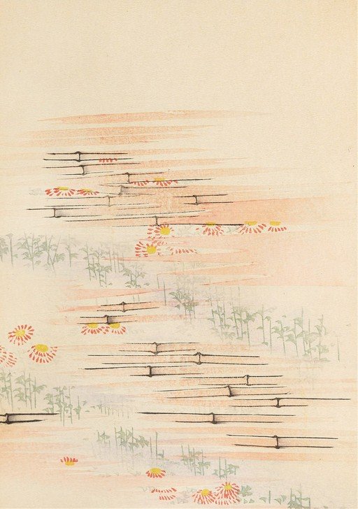 Japanese Woodblock Print of Chrysanthemums and Reeds