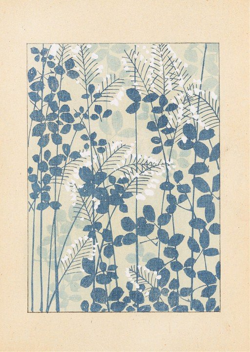 Blue and White Floral Botanical Print