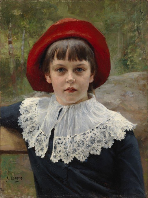 Portrait of a Young Boy in a Red Hat