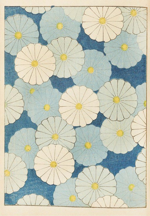 Japanese Chrysanthemum Pattern in Blue and White