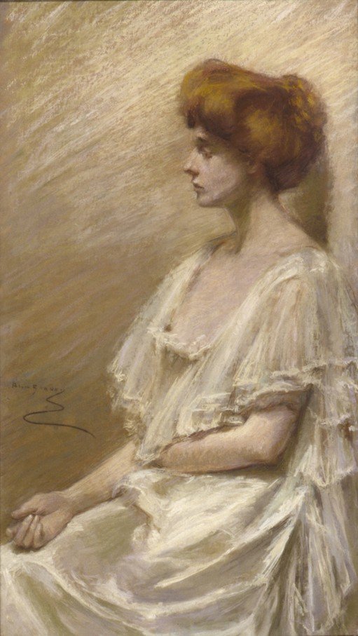 Portrait of a Woman in a White Dress
