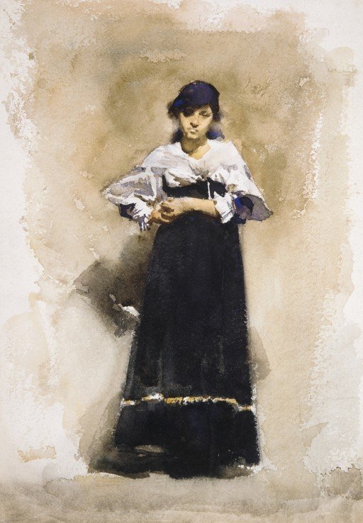 Watercolor Portrait of a Woman in Traditional Dress