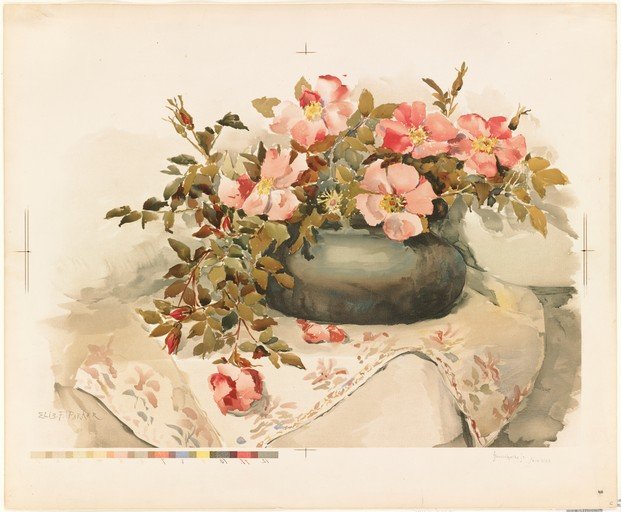 Watercolor Still Life of Pink Roses in a Vase