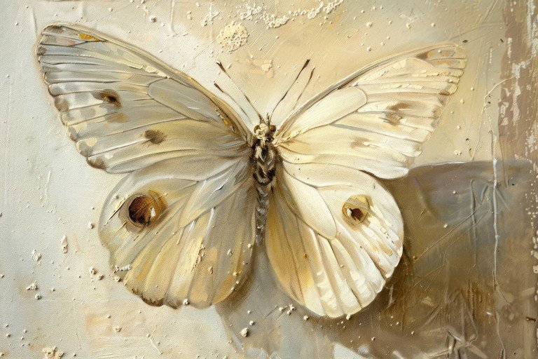 Realistic Oil Painting of a White Butterfly