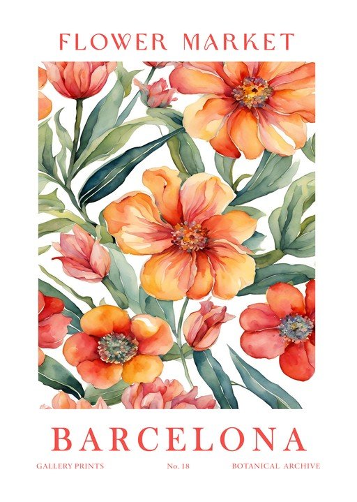 Watercolor Flower Market Poster: Barcelona