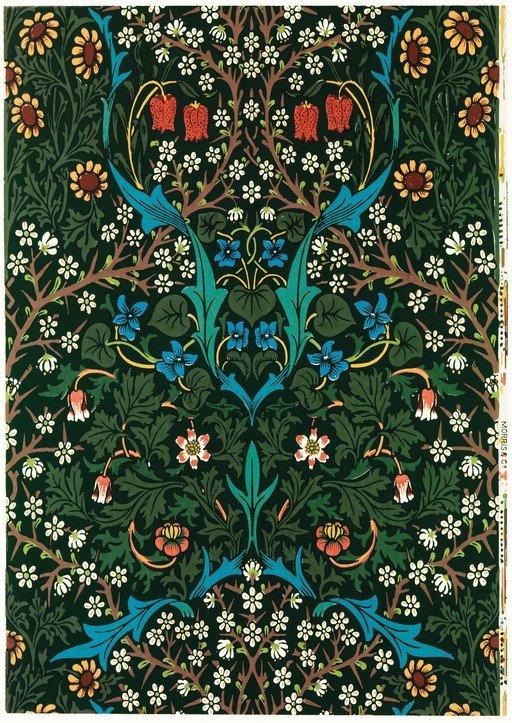 William Morris floral pattern wallpaper