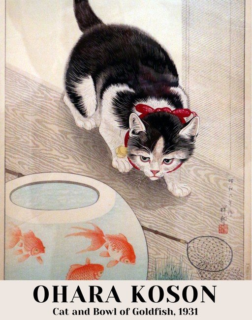 Cat and Bowl of Goldfish by Ohara Koson, 1931