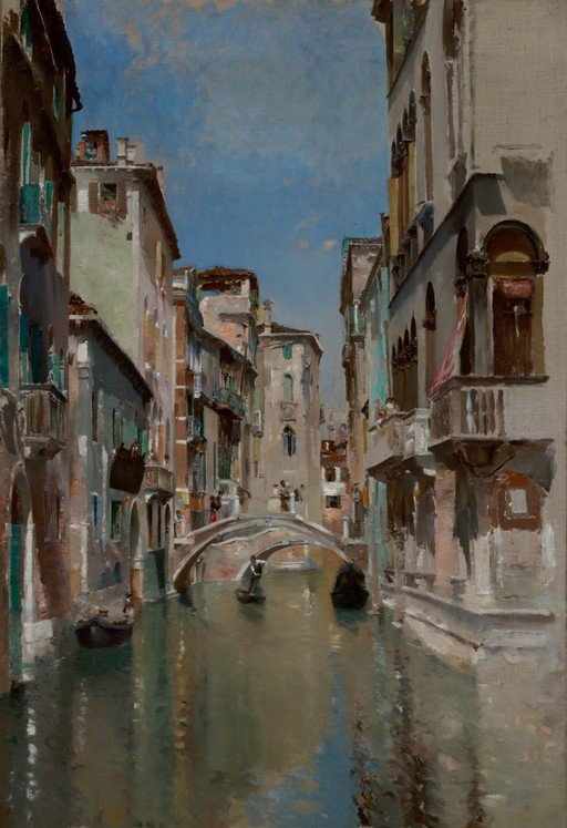 Venetian Canal Scene with Bridge and Gondolas