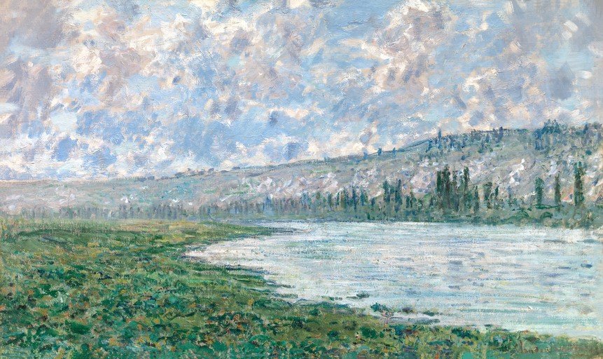 Impressionist River Landscape with Cloudy Sky