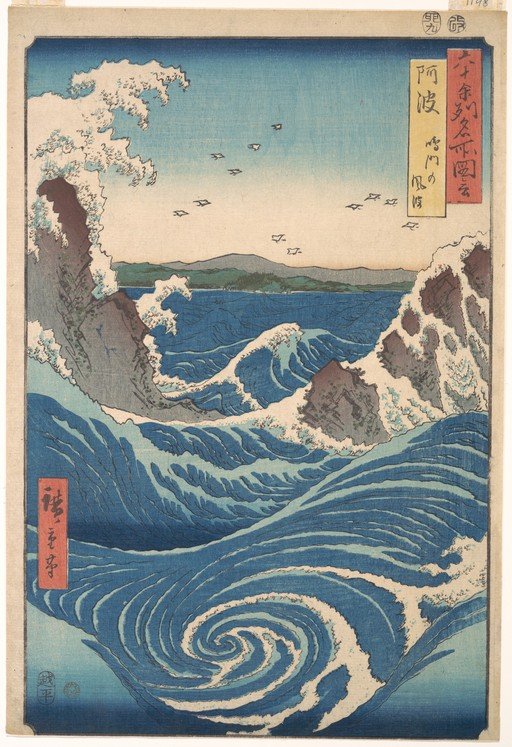 Waves Crashing on Rocks with Birds in Sky