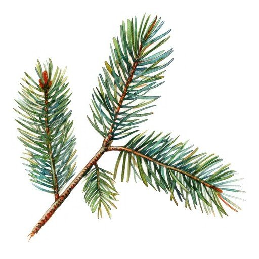 Watercolor Pine Branch with Needles