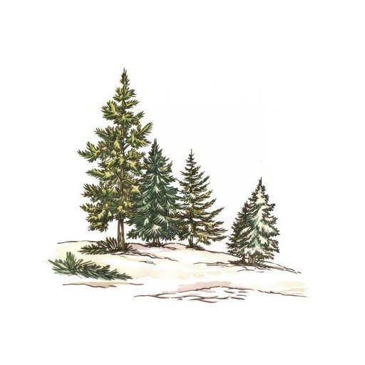 Watercolor Illustration of Pine Trees in Snow