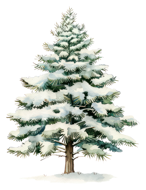 Watercolor Snow-Covered Pine Tree