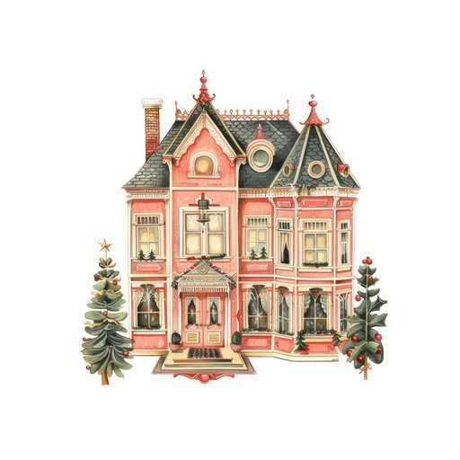 Victorian Dollhouse with Christmas Trees