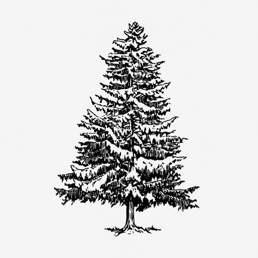 Black and White Sketch of a Pine Tree