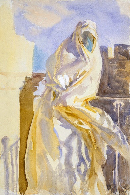 Watercolor of a veiled figure in sunlight