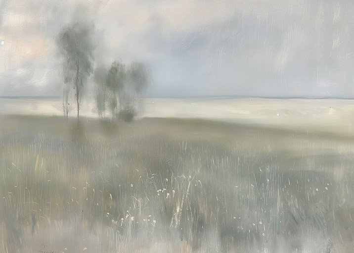 Misty Meadow Landscape Painting