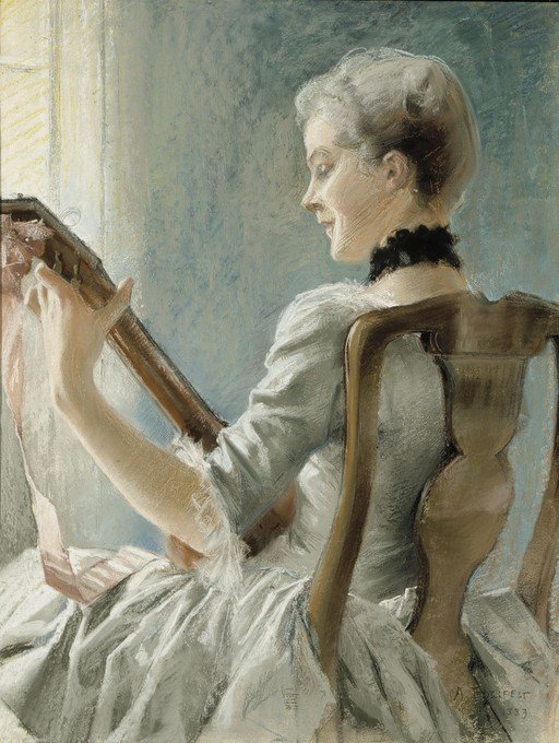 Woman Playing a Lute in Soft Light