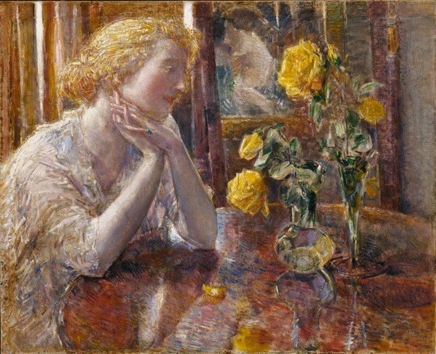 Woman in Profile with Yellow Roses