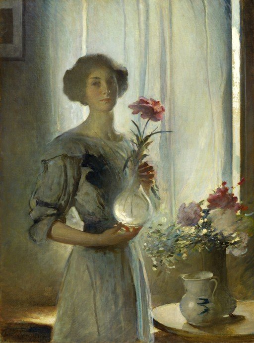 Woman Holding a Flower by a Window