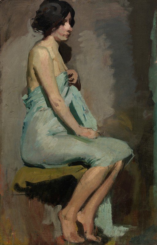 Impressionist Portrait of a Woman in a Blue Drape