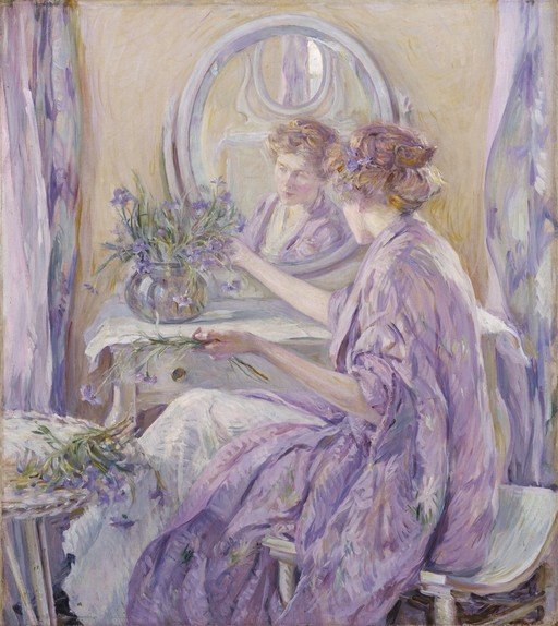Woman Arranging Flowers in a Mirror