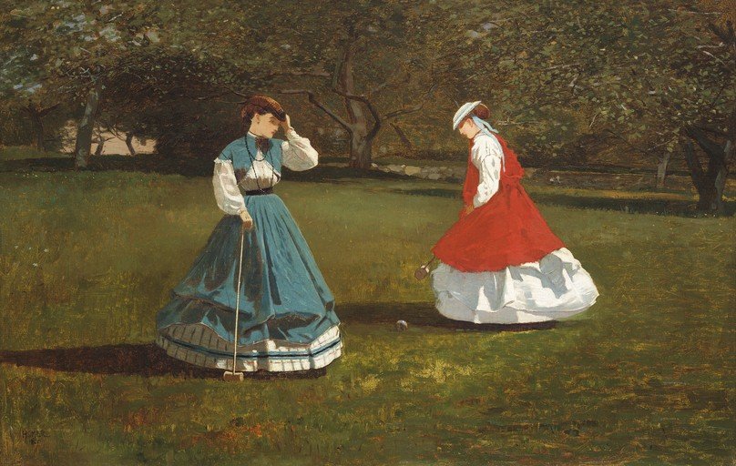 Two Women Playing Croquet in a Garden