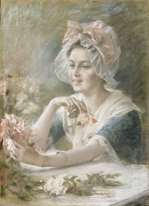 Portrait of a Young Woman in a Bonnet with Roses