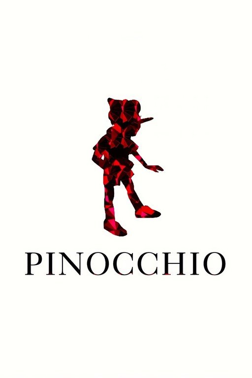 Pinocchio Silhouette with Geometric Red Pattern