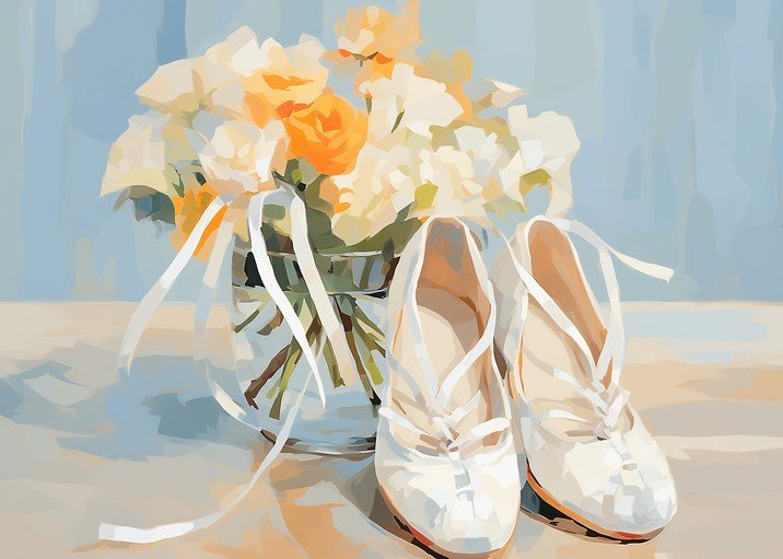 Wedding Shoes and Bouquet Still Life