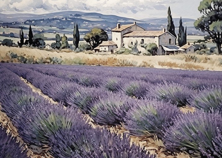 Lavender Field with Farmhouse in Provence