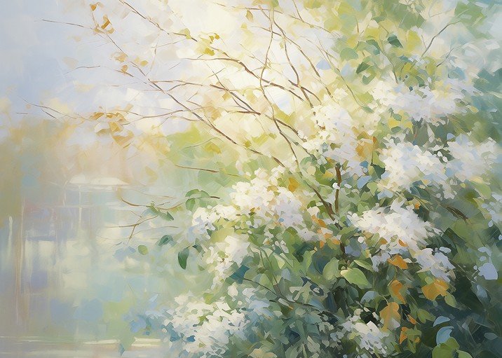 Impressionistic White Flowers and Branches
