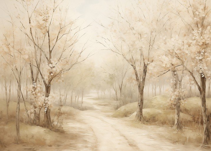 Serene Forest Path in Soft Autumn Hues