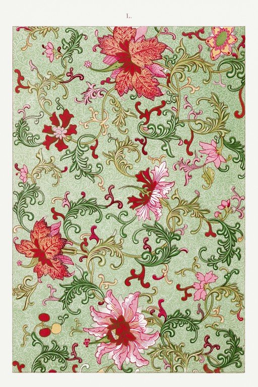 Vintage Floral Pattern with Red and Pink Flowers
