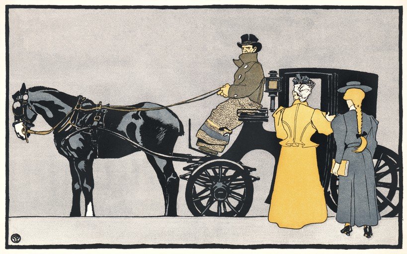 Victorian Carriage Scene with Horse and Women