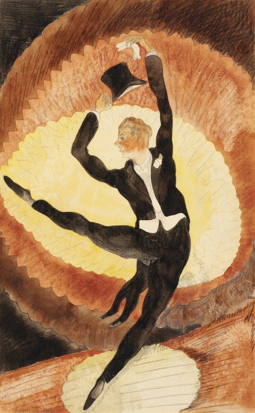 Dancer in Tuxedo Performing Under Spotlight