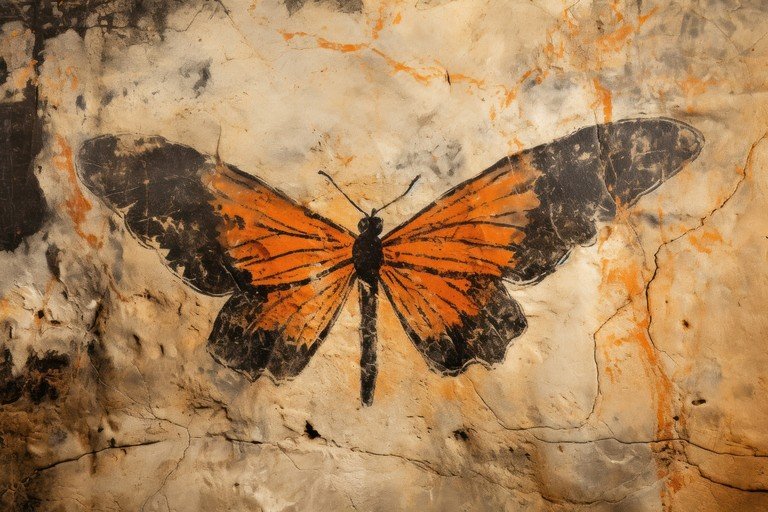 Monarch Butterfly Fossil on Textured Background