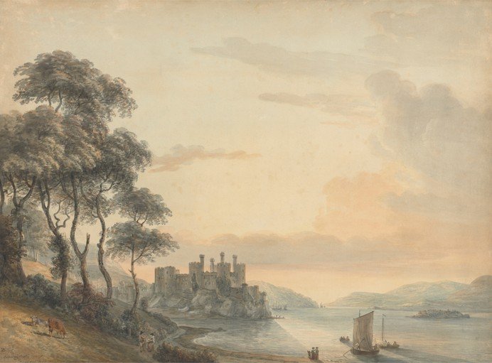 Watercolor of a Castle on a Rocky Outcrop by the Sea