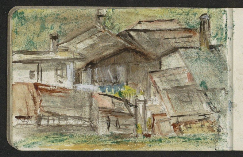 Sketch of Rustic Buildings and Greenery