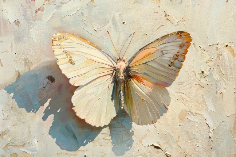 Impressionist Painting of a Delicate White Butterfly