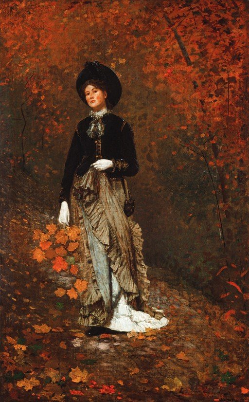 Woman in Autumnal Forest with Fallen Leaves