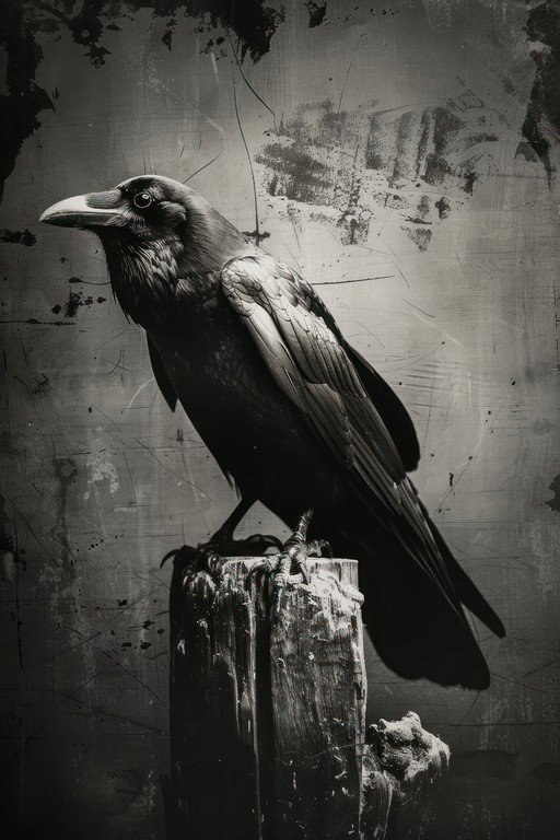 Gothic Raven Perched on Weathered Post