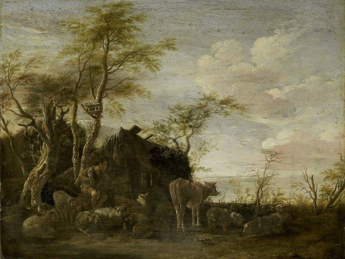 Pastoral Landscape with Shepherd and Livestock